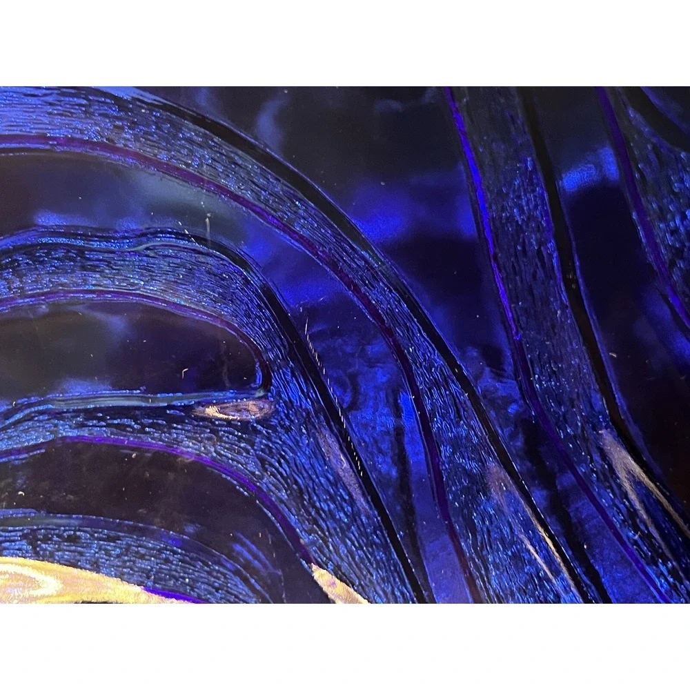 IVY Large Glass/Crystal Bowl with Wave Pattern Cobalt Blue 13